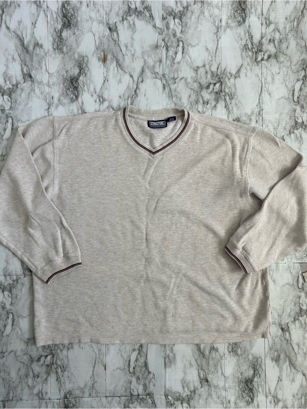 Structure Y2K vintage men’s size XL V-neck thick 100% cotton shirt boxy fit